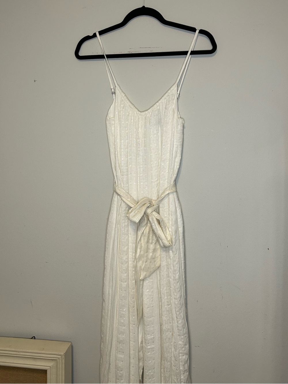 MAJORELLE Ivory Textured Wide-Leg Jumpsuit with Tie Waist - Picture 2 of 9